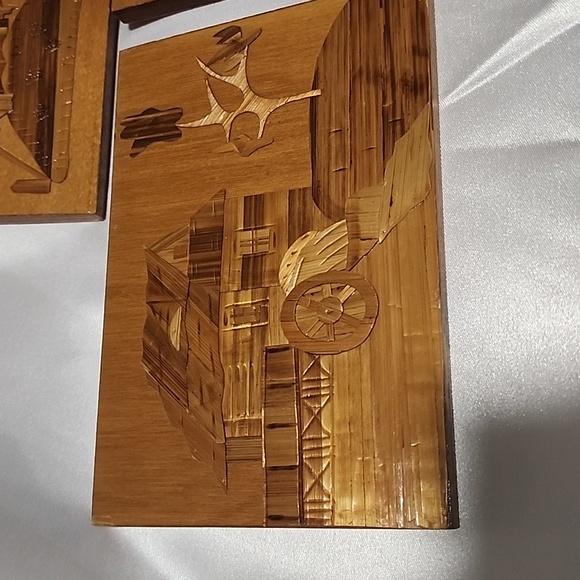 Vintage Stara Zagrida Handemade With Straw Wood Wall Plaues Set Of Three - Picture 2 of 11